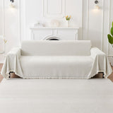 Sofa Throw Blanket with Tassel Edges Vintage Couch Cover for Sofas Chairs Beige