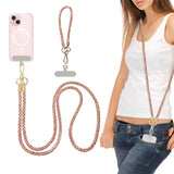 Rhinestone Crossbody Phone Lanyard with Wrist Strap Locking Clips Gold