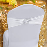 30PCS Elastic Chair Sashes Bows with Buckle Spandex Chair Bands for Weddings Parties Meetings White