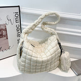 Puffer Tote Bag Quilted Puffy Crossbody Carryall Handbag White