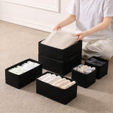 6 Piece Foldable Drawer Bins Nonwoven Organizer 3 Sizes with Zippers Black