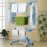 4 Tier Folding Drying Rack with Wheels Clothes Air Drying Rack Blue