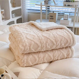 Double Sided Throw Blanket Thickened Imitation Cashmere Jacquard Blanket Quilt Khaki