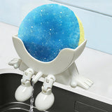 2PCS Creative Smiley Face Hanging Sponge Holder for Kitchen Sink White