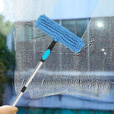 2-in-1 Extendable Window Squeegee Cleaner Tool Rotating Scrubber with 2 Replacement Cloths Blue