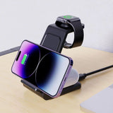 3-in-1 Wireless Charging Dock for iPhone Apple Watch AirPods USB Powered Charging Station Black