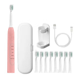 Sonic Electric Toothbrush with 8 Replaceable Wave-Shaped Soft Brush Heads Pink