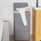 100L Laundry Basket with Lid Removable Bag & Bamboo Handles Gray