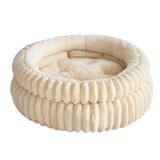 Donut Plush Pet Bed Soft Warm Nest for Cats Dogs Off White