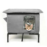 Cat House for Outside Winter Insulated Cat Shelter for Small to Medium Cats Grey