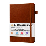 Password Book with A-Z Alphabet Tabs and Elastic Closure Brown