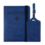 RFID Passport Cover and Luggage Tag Set PU Leather Travel Organizer Dark Blue