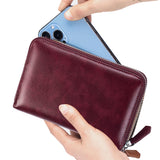 Travel Leather Wallet Cash Ticket Card Holder Organiser Phone Wallet Wine Red