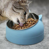 400ml Stainless Steel Tilted Pet Bowl – Non-Slip Raised Feeder for Cats & Dogs Blue