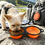 Foldable Dual Pet Bowl Portable for Cats and Dogs Home Outdoor Orange