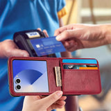 PU Wallet Card Holder Case Compatible With Samsung Galaxy Z Flip 6 7 8 with Stand Red