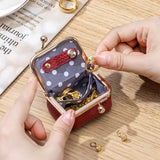Mini Genuine Leather Jewelry Box Portable Vintage-Inspired Jewelry Case with Kiss Lock for Earring Ring Pink Wine Red