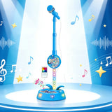 Flashing Light Karaoke Mic with Stand Adjustable for Youngsters Toy Blue