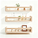 3 PCS Engineered Wood Floating Wall Mounted Book Display Shelves Beige