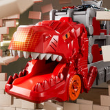 Foldable Dino Carrier Truck Dual Tracks with 6 Mini Cars for Home Outdoors Red
