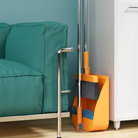 180 Degree Rotatable Broom with Foldable Standing Dustpan Set for Home Office Cleaning Orange