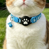 Adjustable Cat Collar with Holder Compatible with Apple AirTag Reflective Collar with Bell for Kittens Cats Blue