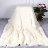 Shaggy Faux Fur Throw Blanket Plush Decorative Couch Sofa Blanket Beige
