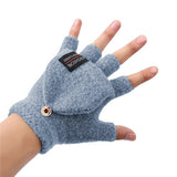 Winter Electric Heated Warmer Gloves USB Cable Half Finger Mitten Blue