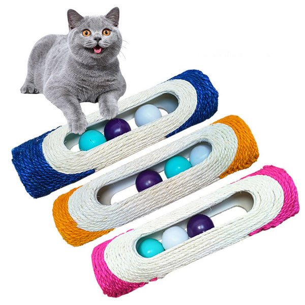 Pet Cat Kitten Kitty Rolling Sisal Scratching Post with 3 Trapped Ball Toys