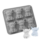 2 PCS 6 Cavity Silicone Highland Cow Ice Cube Molds Grey