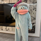 Plush Mouth Monster pajamas Cozy Home Loungewear Soft Fabric Blue
