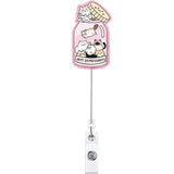 Cute Badge Clip Reel Retractable for Students Teachers Staff Pink