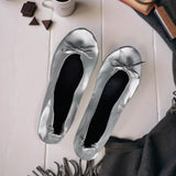 Foldable Women's Indoor Ballet Flats Roll-Up Dance Shoes Silver