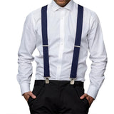 Adjustable X Back Suspenders Men's Elastic with 4 Metal Clips 120cm Navy Blue