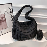 Puffer Tote Bag Quilted Puffy Crossbody Carryall Handbag Black