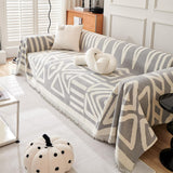 Boho Couch Cover Geometric Sofa Blanket Furniture Protector Grey