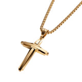 Crucifix Pendant Necklace Titanium Steel Unisex Chain - Gold