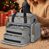 Double-Layer Portable Nail Polish Organizer Bag with Removable Pouches for Travel Gray