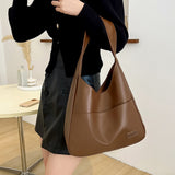 PU Leather Work Shoulder Bag Large Tote Bags for Women Bucket Handbag Brown