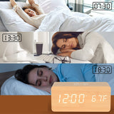 Dimmable Digital Alarm Clock with Wireless Charger Station for Home Office Wood