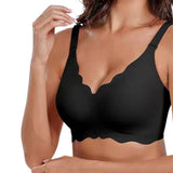 Women Bras No Underwire Scalloped Push Up Soft Tshirt Bra Black