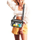 Clear Crossbody Bag Sling Purse Makeup Storage Bag Concert Messenger Bag with Removable Strap Black