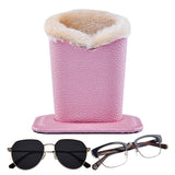 Soft Plush Lined PU Leather Eyeglasses Desk Holder Stand with Base Pink