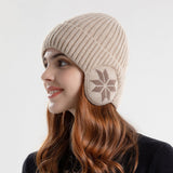 Unisex Winter Knit Earflap Beanie Hat Warm Ear Flap Hat with Knit Brimmed Ski Cap Beige