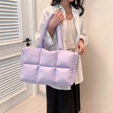Puffer Tote Bag Large Quilted Puffy Handbag Lightweight Satchel Purse Purple