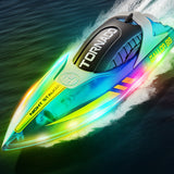 Remote Control Boat Rechargeable with LED Lights for Pool and Lake Blue
