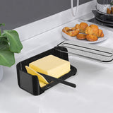 Plastic Butter Dish with Lid and Scale Line Butter Container with 180 Degrees Rotating Sealing Flip-Top for Countertop Fridge Black