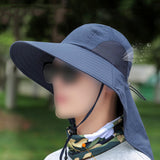 Unisex Wide Brim Sun Hat with Neck Flap UV Protection Fishing Cap for Outdoor Hiking Navy Blue