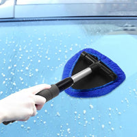 Extendable Windshield Cleaning Tool Set Car Window Microfiber Cleaner with 4 Replacement Microfiber Pads Blue