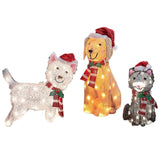3Pcs Animal Christmas Decoration with Light String Dogs and Cat Xmas Outside Holiday Decor